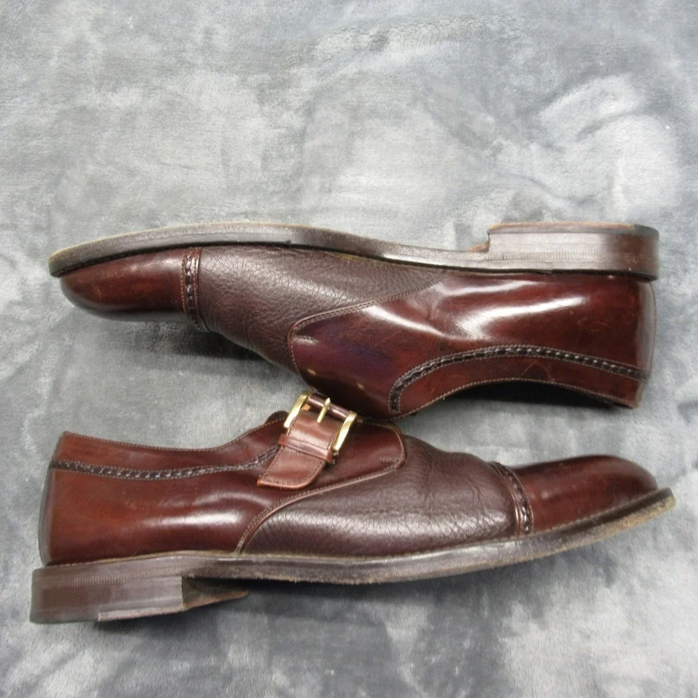 Miguel Angel Monk Strap Shoes Men 9 Brown Leather Dress Cap Oxford Spain Formal